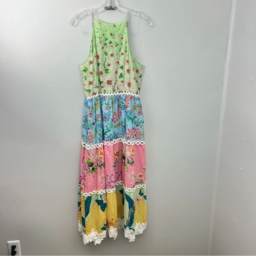 Farm Rio NWT Swiss Dot Mixed Floral MIDI Dress Multi Colored - Picture 4 of 11